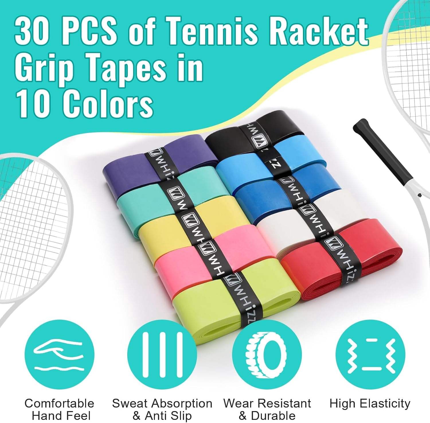 30 Pieces Tennis Racket Grip Tape, Tennis Grip Tape, Tennis Overgrips for Anti Slip and Absorbent Grip