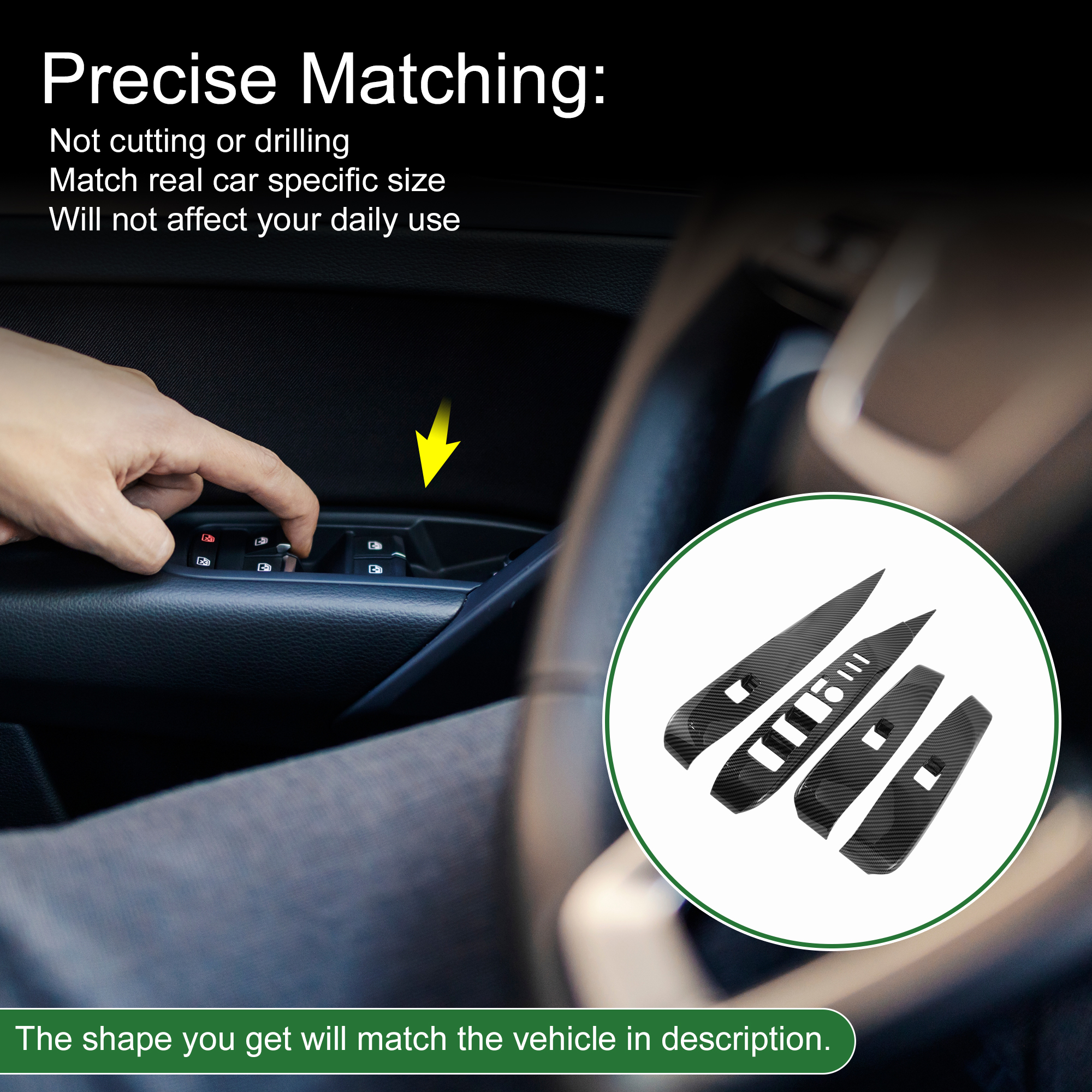 Unique Bargains Window Lift Switch Panel Trim Cover for Toyota Camry 2018-2024 Black