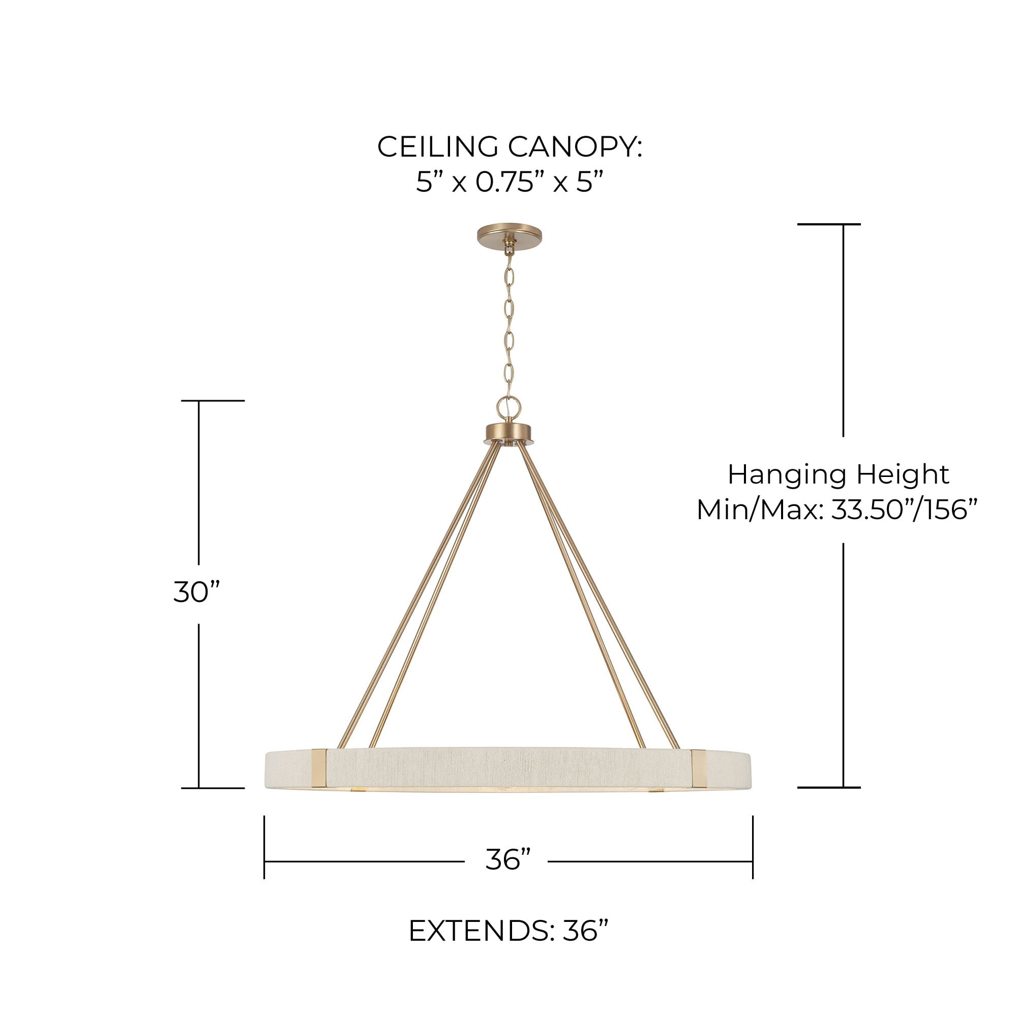 Capital Lighting 449881MA Delaney Modern Hand-Wrapped Rope Round Chandelier, 8-Light 480 Total Watts, 30" H x 36" W, Matte Brass