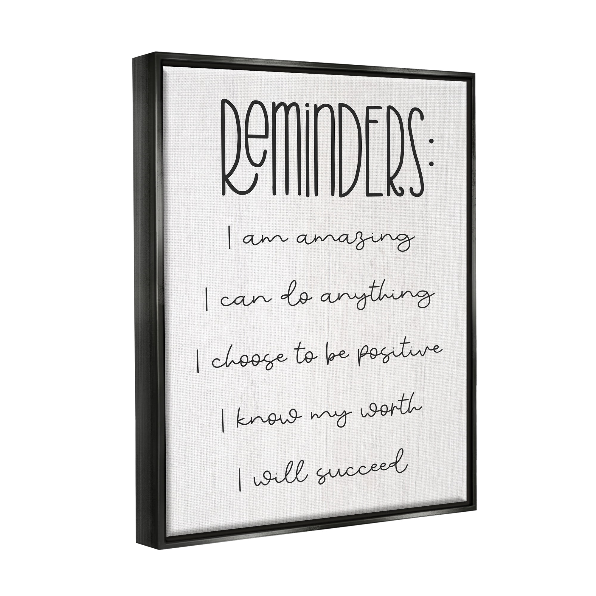 Stupell Positive Self Care Affirmation Reminders Inspirational Painting Black Floater Framed Art Print Wall Art