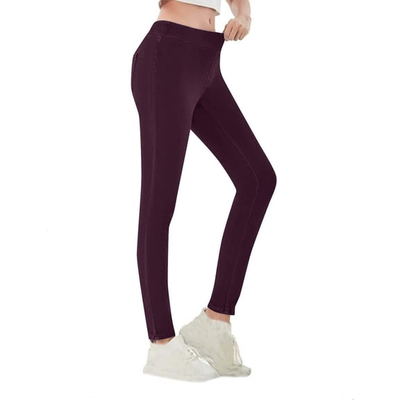 uublik Jeans Leggings Women High Waist Jeggings Skinny Jeans Pull on Leggings Trendy Casual Pants, Wine