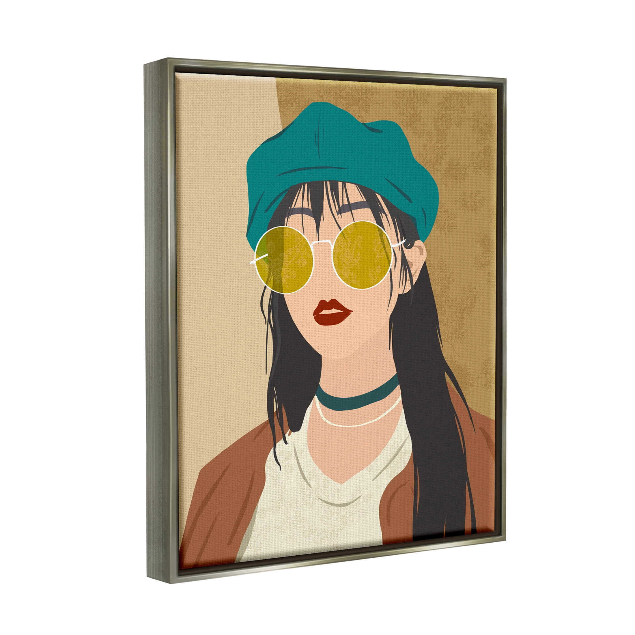Boho Fashion Girl Portrait Botanical & Floral Graphic Art Luster Gray Framed Art Print Wall Art