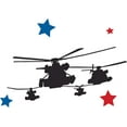 thumbnail image 1 of Removable Black Hawk & Longbow Apache Helicopters Decoration Multicolored Stars Design 20" x 34" Vinyl Home Bedroom Wall Decal - Stick And Peel Kids Bedroom Art Military Air Force Wall Decor Sticker, 1 of 2