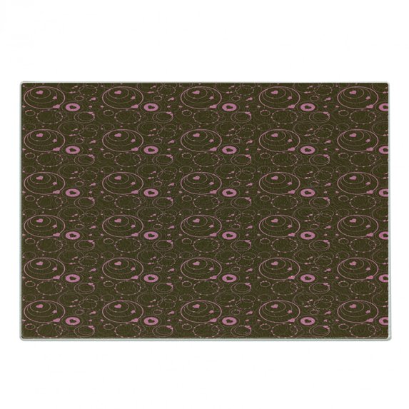 Hearts Cutting Board, Valentines Day Themed Ornate Romantic Pink Circles and Shapes on Dark Background, Decorative Tempered Glass Cutting and Serving Board, Small Size, Pink Brown, by Ambesonne