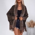thumbnail image 2 of RUISINERY Long Sleeve Sweater Cardigan Knit Shawl Shrug Furry Collar Open Front Tassels Loose Ponchos Cloak for Women, 2 of 8
