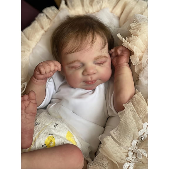 19 Inch Sleeping Baby Doll Girl with Rooted Hair, Full Vinyl Realistic Newborn Doll, Lifelike Closed-Eye Baby Doll Gift for Kids Age 3