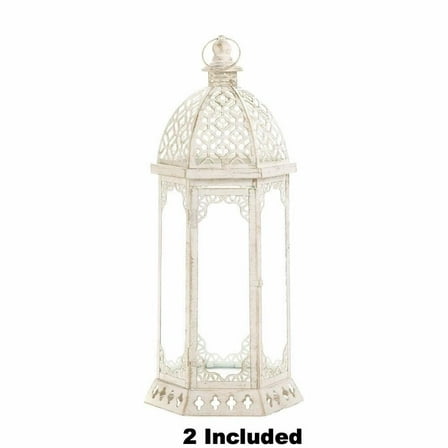 GRACEFUL DISTRESSED WHITE LARGE LANTERN