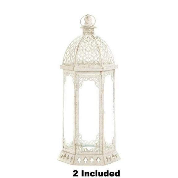 GRACEFUL DISTRESSED WHITE LARGE LANTERN