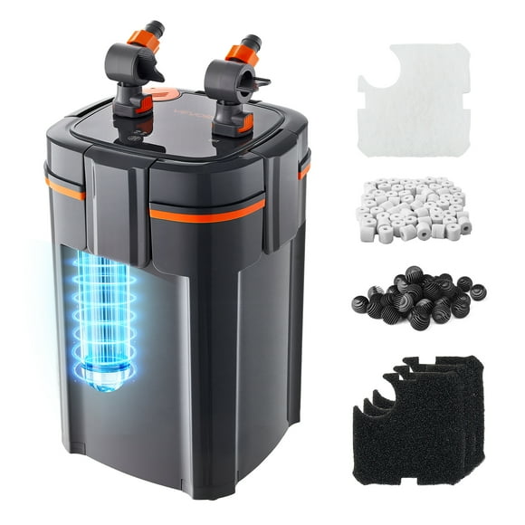 VEVOR 396GPH Canister Filter, 4-Stage External Aquarium Filter with Timed Light, Powerful Pump, with Media for Large Fish Tanks & Aquariums Up to 125 Gallons