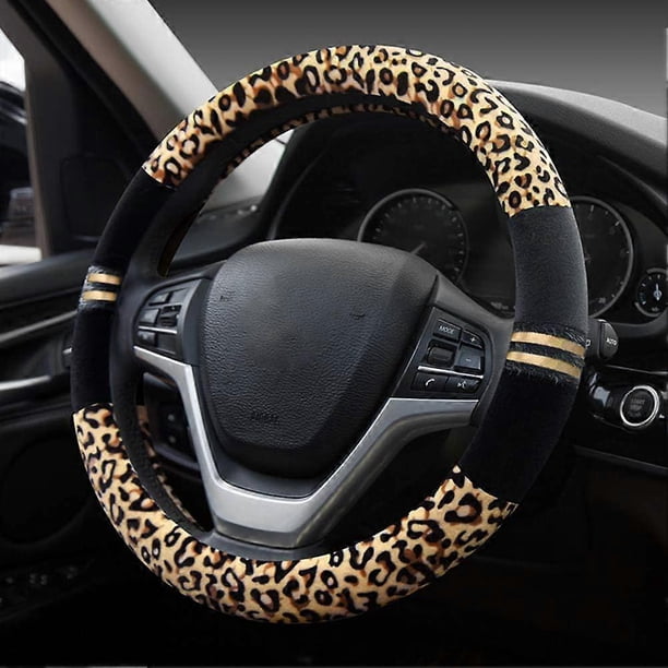 Car Steering Wheel Cover Plush Vehicle Steering Wheel Protector Universal for Auto/Truck/SUV/Van Diameter 38cmLeopard Print
