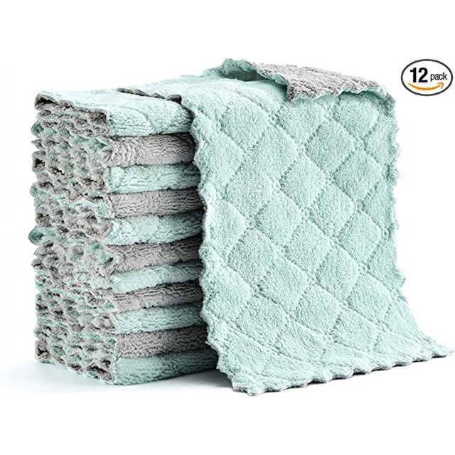 Paño de limpieza de microfibra, paños de cocina, toalla de microfibra de doble cara, sin pelusa, altamente absorbente, multiusos, polvo y suministros de limpieza sucios para limpieza de automóviles en