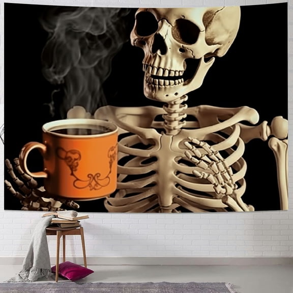 SHERONV Skeleton Coffee Cup Cigarette Tapestry Wall Hanging Unique Style for Home Decor - Living Room Bedroom Apartment Farmhouse Dorm 40x30inch