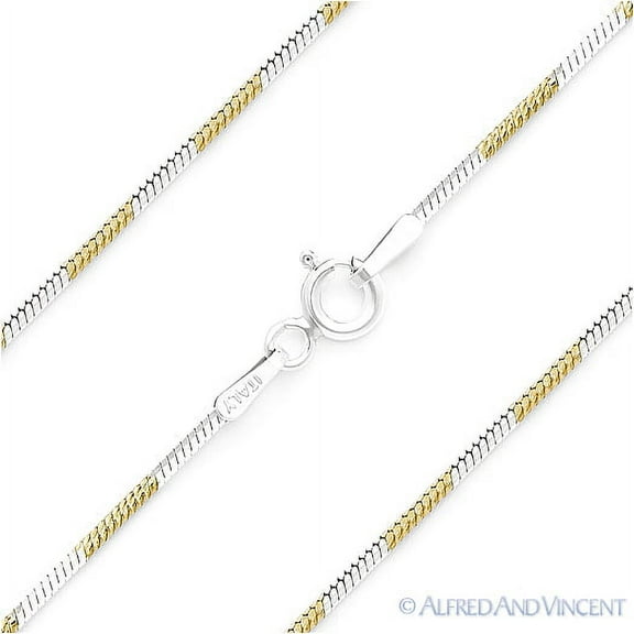 1.1mm Snake Link Octagon-Magic Italian Chain Necklace in 2-Tone .925 Sterling Silver w/ 14k YG & Rhodium