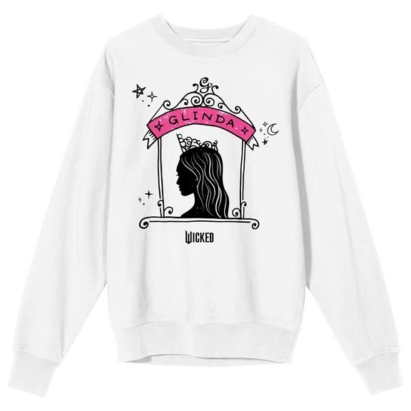 Wicked: Part 1 Glinda silhouette with royal frame logo on white Adult Crew Neck-Medium