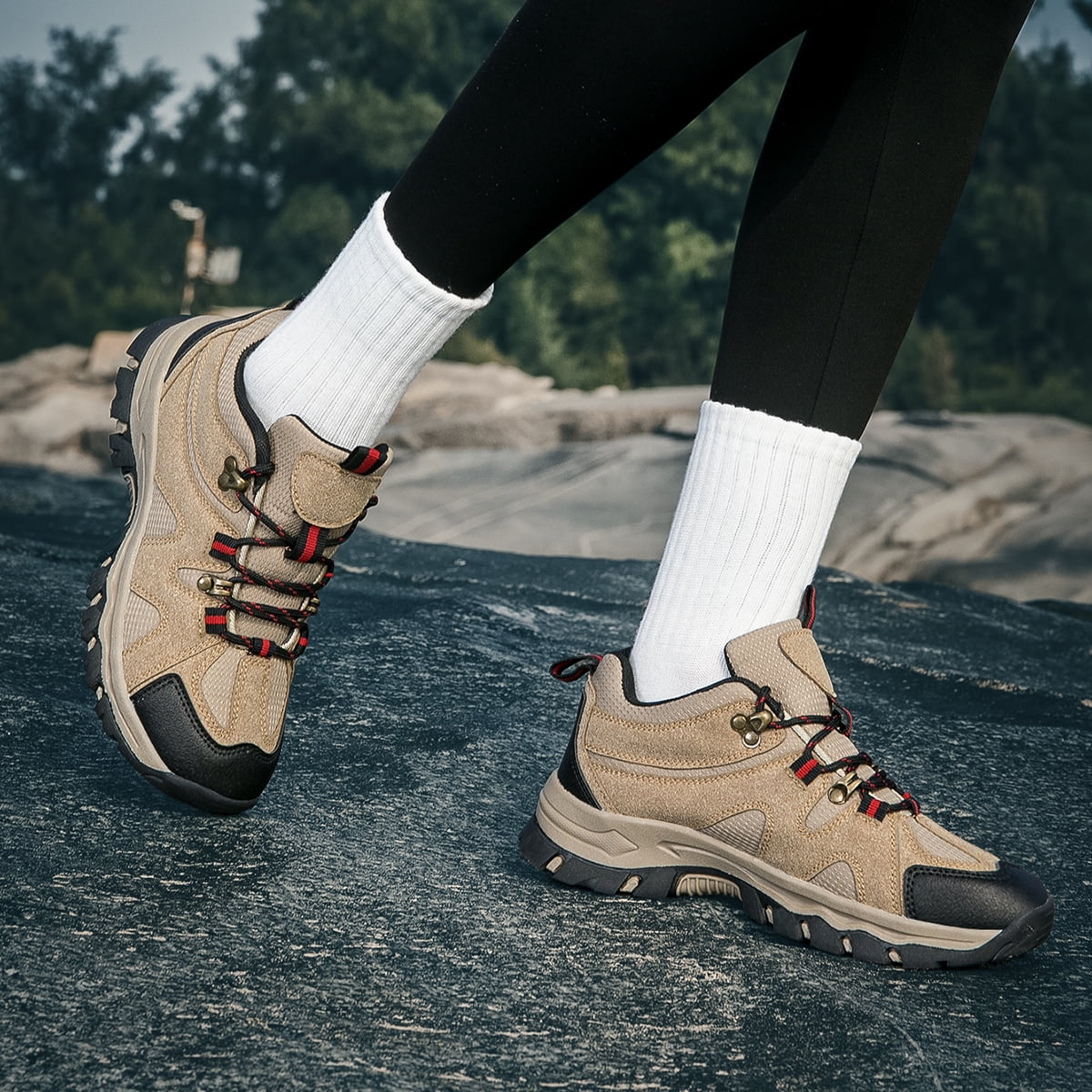 CZV Women's Outdoor Hiking Shoes, Non-Slip Comfortable Work Shoes, Breathable Lightweight Sneakers for Hiking, Camping, Fishing, Casual.Khaki