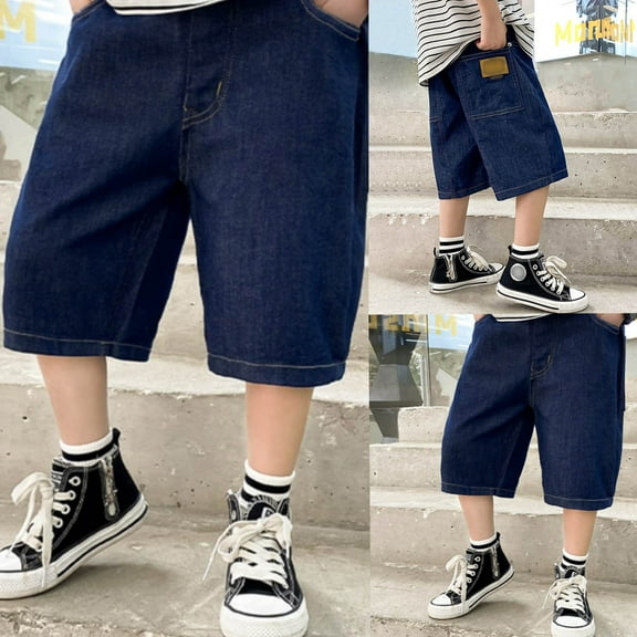 Boys Denim Shorts Relaxed Fit Wide Leg Pocket Jean Shorts Boys Fashion Teen Shorts for Boys 13-14 Years