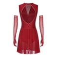 thumbnail image 3 of Doomiva Women's Lyrical Dance Dress Sparkly Rhinestone Figure Skating Leotard Dress with Gloves Burgundy XXL, 3 of 6