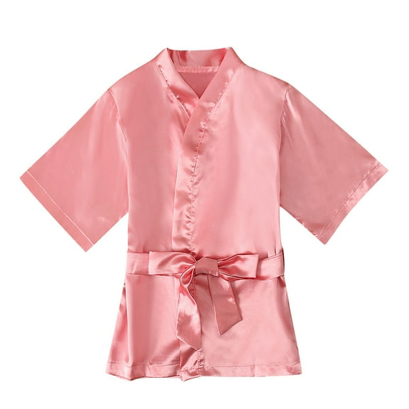 XFHLMJFF Girls Satin Silk Nightgowns Kimono Solid Color Pajamas Sleepwear Toddler Girls Baby Long Sleeve Bathrobe Homewear Housecoat for 4-5 Years