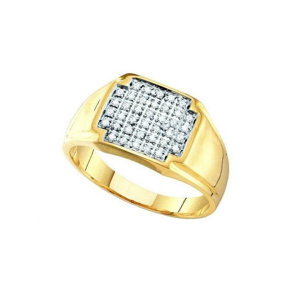 10kt Yellow Gold Mens Round Pave-set Diamond Square Cluster Ring 1/4 Cttw