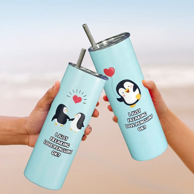34HD I Just Freaking Love Penguin Tumbler - 40oz Vacuum Insulated Cup With Handle & Straw, Perfect Penguin Lover Gift