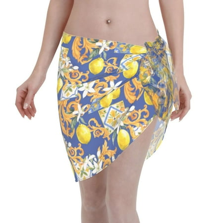 Qekee Sicilian Style Women s Short Sarongs Cover Ups Sheer Bikini Wraps for Swimwear