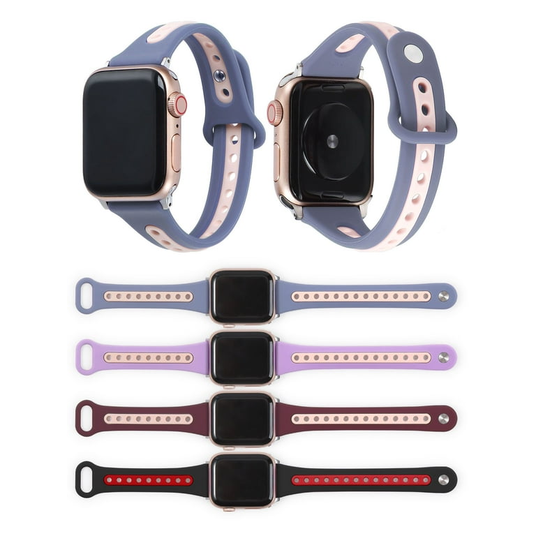 Adepoy Fabric Cloth Bands Compatible with Apple Watch 44mm 42mm 40mm 38mm, Canvas  Strap with Soft Genuine Leather Lining and Snap Button for Apple iwatch  Series 7/6/5/4/3/2/1 SE, WineRed 