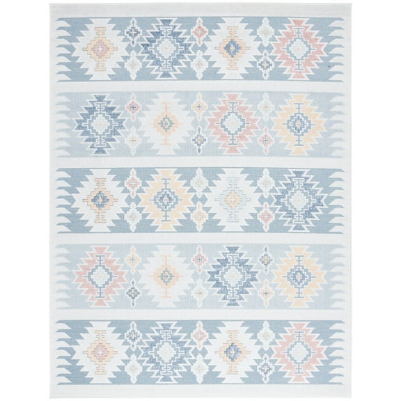 SAFAVIEH Sarasota Giovanni Geometric Indoor/Outdoor Area Rug, Light Blue/Grey, 8' x 10'