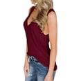 thumbnail image 3 of Camisetas sin mangas con cuello en V para mujer, camisetas sin mangas Henley con botones, camisetas túnica largas acanaladas, rojo 2XL Jormftte LRWJ597-9, 3 of 4