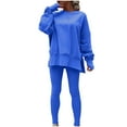thumbnail image 2 of DDAPJ pyju Womens 2 Piece Sweatsuits Set Oversized Side Slit Pullover and Leggings Matching Sweat Set Solid Color Casual Jogging Tracksuit Clearance Sale Blue S, 2 of 6