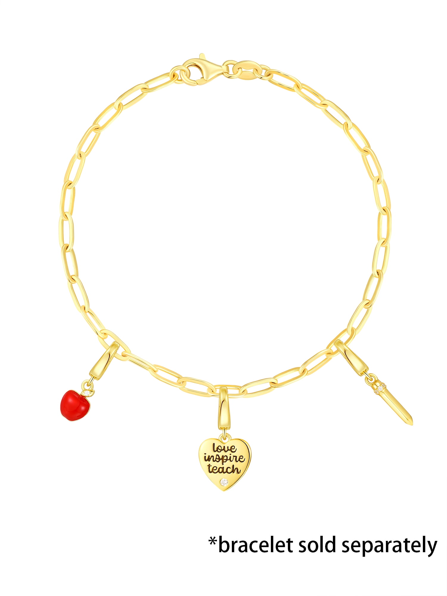 Brilliance Fine Jewelry Simulated Diamonds Teacher Charm Set in 14KT Gold Plated Sterling Silver