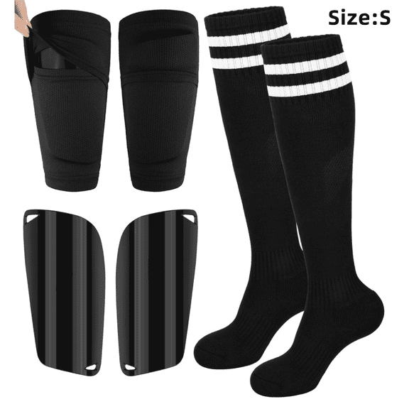 Kids Soccer Shin Guards with Sleeves and Socks Set Youth Toddler Shin Pads Long Socks for 3-5 Years ( Size S)  Boys Girls Lightweight Soccer Equipment