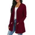 thumbnail image 5 of JWD Women's Cardigan Casual Lightweight with Pocketes Long Sleeve Open Front Cardigan Wine Red L, 5 of 8