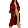 thumbnail image 2 of Women's Solid Color Long Plush Anti-Freeze Suede Wool Coat for Fall and Winter, Warm and Stylish for Cold Weather,Wine,L, 2 of 7