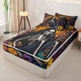 thumbnail image 2 of Castle Fairy Boho Gothic Skeleton Zipper Twin Comforter Sets with Fitted Sheet and 2 Pillowcases,Colorful Flowers Zipper Bedding Set,Yellow Blue Black,4-Piece,Reversible, 2 of 6