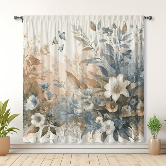 Modern Simple Curtains, Floral Print Blackout Curtains, Suitable For Room Bedroom Decoration(Rod pocket)