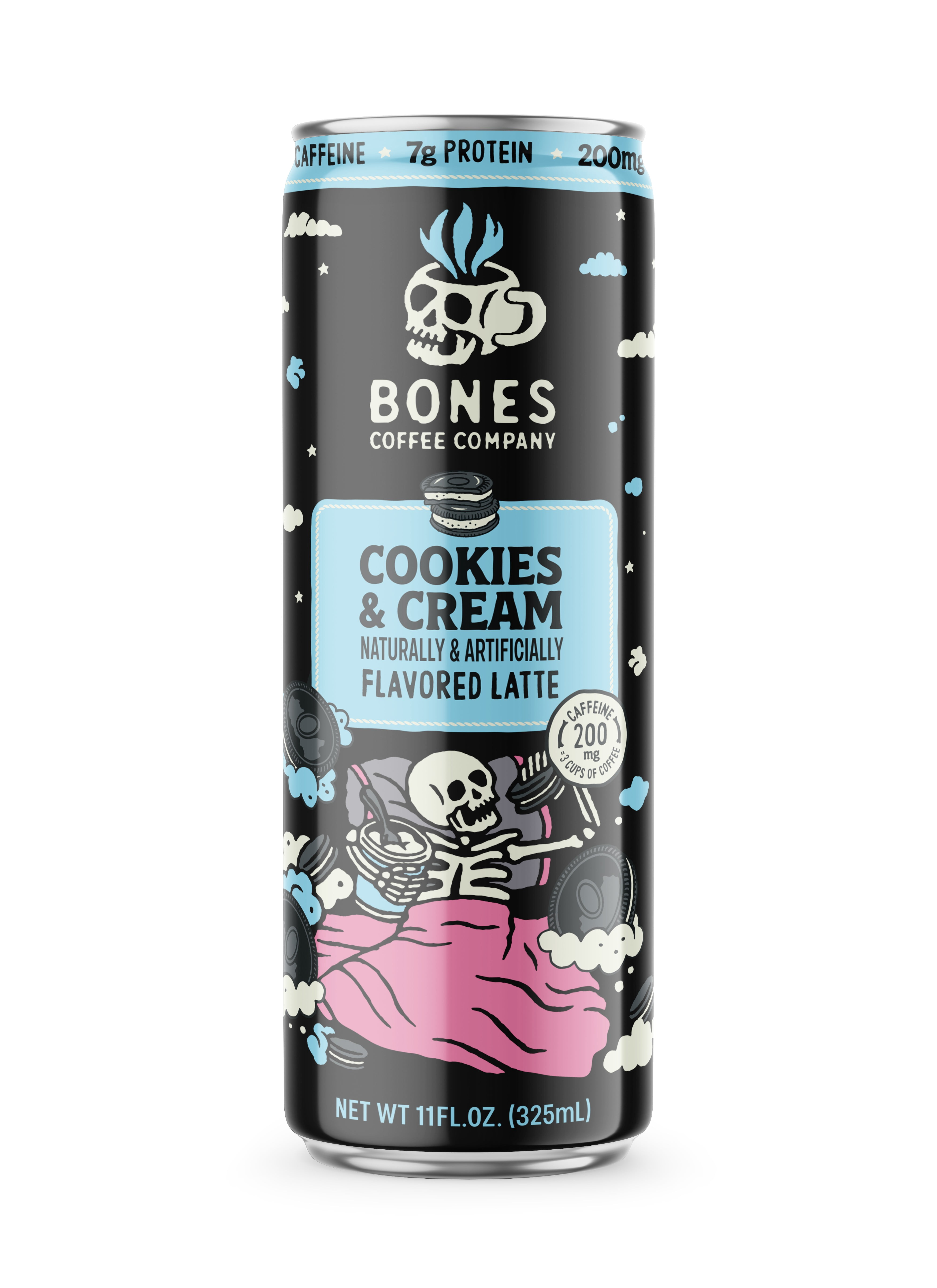 (4 pack) Bones Coffee Company Cookies & Cream Flavored Iced Coffee Latte, Ready To Drink Canned Coffee, 11 fl. oz. Can