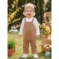 thumbnail image 5 of Cjfdfy Newborn Baby Boy Girl Fall Outfits Solid Long Sleeve Romper Waffle Overall Pants And Knotted Hat 3 Piece Set Cute Coming Home  Fall Winter Outfit 0-18M, 5 of 9