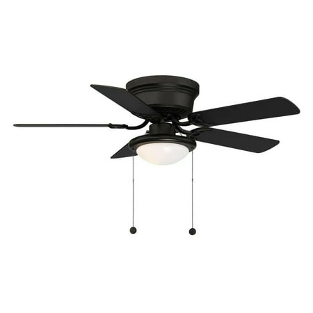Hugger 44   Matte Black Flush Mount Ceiling Fan with Light Kit LED Bulb Indoor 3 Speed Reversible