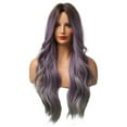 thumbnail image 2 of EWASON Human Hair Wigs,Color Mixing Colors Long Roll Curly Hair Middle Score Wig Fashion Natural Wig High Temperature Wire 25.59in Long Wig For Women Daily Life,Purple, 2 of 8