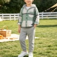 thumbnail image 2 of Yongwang Boys 2 Piece Outfit Sets Long Sleeve Plaid Shirts Drawstring Wide Leg Pants Casual Fashion Outfit Sets with Pocket, 2 of 6