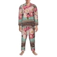 thumbnail image 3 of Fuzoiu Vintage Typewriter Floral Print Men's Long-Sleeved Pajama,Lounge Button Down Nightwear,Mens Notch Collar Pajama Set -XX-Large, 3 of 7