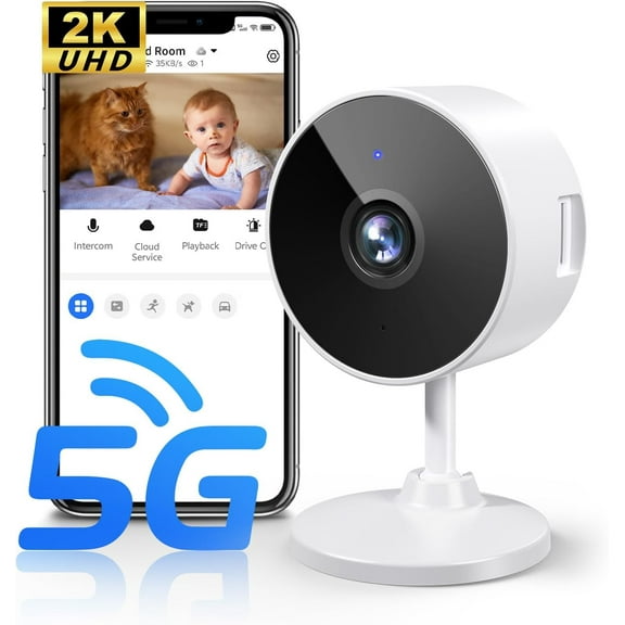 2K Indoor Security Camera for Home Security, AI Voice Change for 2-Way Talk, Motion Detection, Night Vision, 24/7 SD Recording/Cloud Storage, WiFi Home Camera (White)