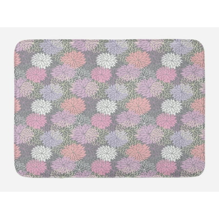 Essence Slip - Pink and Grey Bath Mat, Blossom Bouquet Botanical Foliage Shabby Chic Essence Chrysanthemum, Non-Slip Plush Mat Bathroom Kitchen Laundry Room Decor, 29.5 X 17.5 Inches, Blush Lilac Grey, Ambesonne