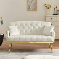 Timbernest Velvet Tufted Loveseat Sofa, Living Room Upholstered Sofa, Beige