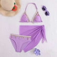 thumbnail image 6 of Rotm Girls Bikini Swimsuit Girl's 3 Piece Floral Swimsuit Cute V Neck Bikini Set High Waisted Bathing Suit Sheer Mesh Cover Up Skirt Purple,10-11 Years, 6 of 7