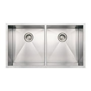 Whitehaus Noah's Collection Brushed Stainless Steel Commercial Double Bowl Undermount Sink