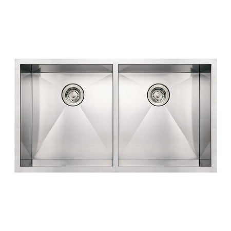 Whitehaus Noah's Collection Brushed Stainless Steel Commercial Double Bowl Undermount Sink