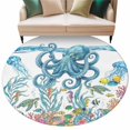 thumbnail image 2 of Blue Octopus Round Living Room Rugs 8 ft, Jellyfish Fish Turtles Color Coral Ocean Life Washable Large Area Rug with Non-Slip Sturdy Edge Binding Round Carpet for Dining Room Kitchen Office, 2 of 9