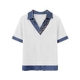 thumbnail image 5 of Aboser Denim Collar Shirts for Women Cuffs Buttons Jean Shirt Summer Trendy Short Sleeve T Shirts Western Style Cowgirls Clothes Lapel V Neck Blouses, 5 of 8