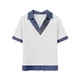 thumbnail image 2 of TaTaai Women’s Casual Lapel Button Blouse Short Sleeve Loose Fit Denim Stitching Pullover Top Solid Color Polyester Spring Holiday Wear Gift, 2 of 7